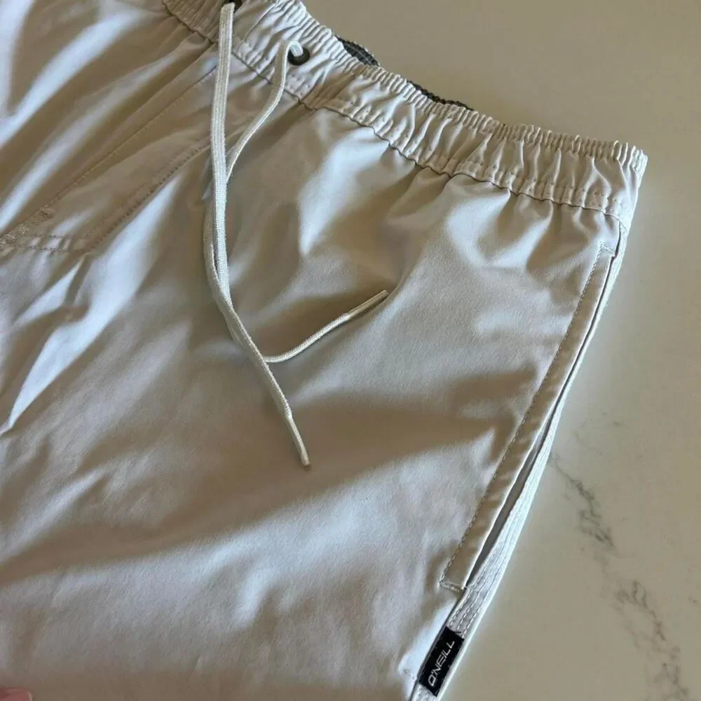 O'Neill Men's white cream board shorts with drawstring waist